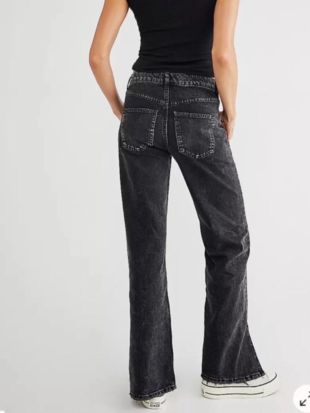 Free People Long Lines Slit Front High Rise Straight Leg Jeans Rockin Black 25 - Picture 3 of 8